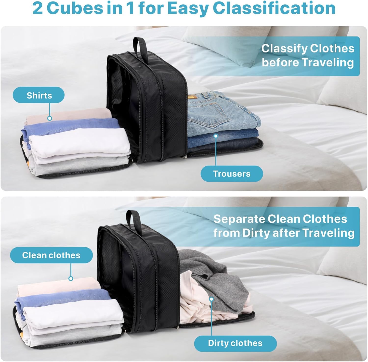 Double Sided Expandable Packing Cubes - Separate Clean and Dirty Clothes See Through Mesh Compression Packing Cubes for Travel, Efficient Packing Organizers for Road Trip, Cruise, Camping - Image 3