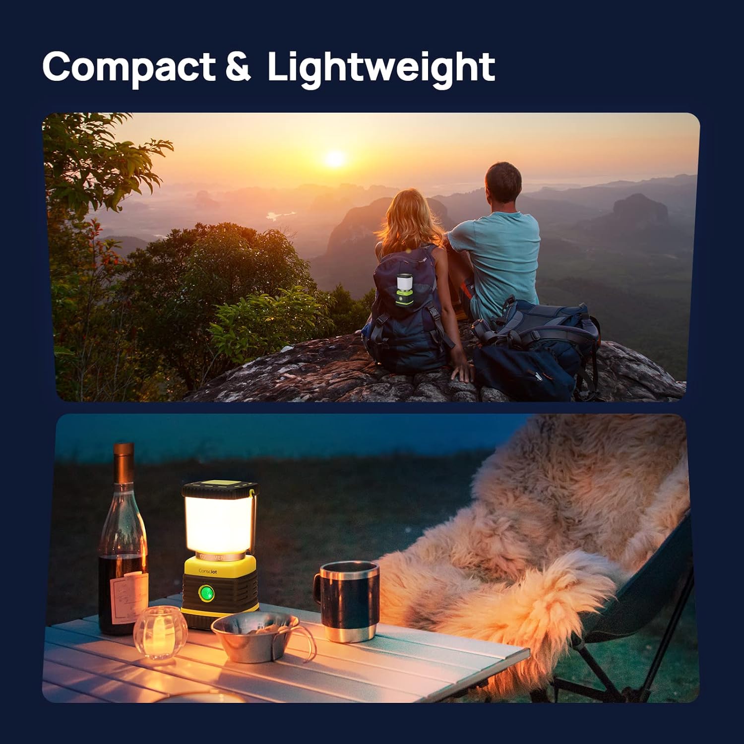 LED Camping Lantern, Consciot Battery Powered Camping Lights, 1000LM, 4 Light Modes, IPX4 Waterproof Tent Lights, Portable Flashlight for Power Outages, Emergency, Hurricane, Hiking, 2-Pack - Image 7
